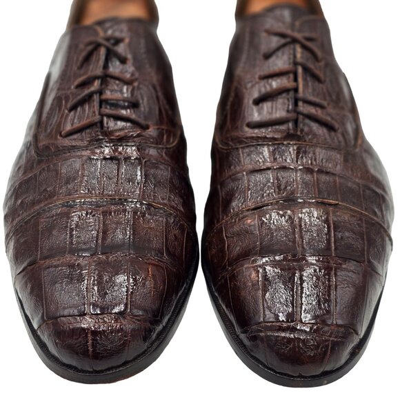Vintage Crocodile Bruno Magli Italy Mens 13M Brown Dress Shoes Luxury Oxfords - Picture 8 of 13